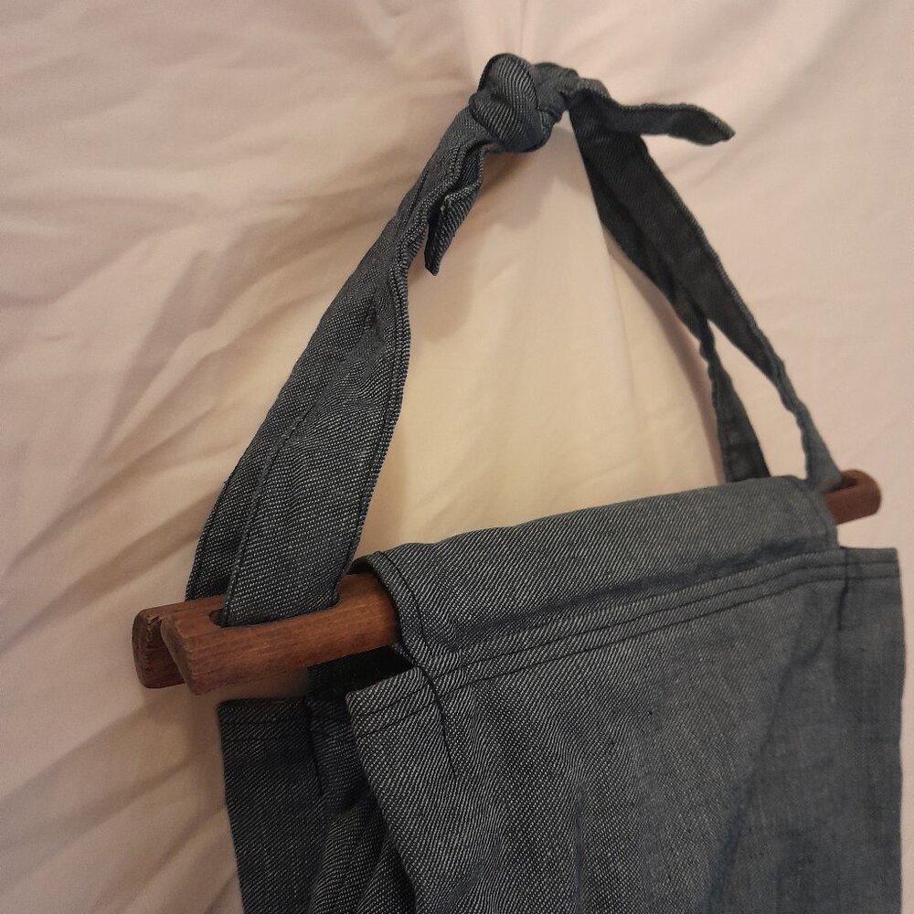 Vintage Retro Handmade 1970s Boho Denim Purse w/ wooden closures & Bow detailing - Picture 2 of 10